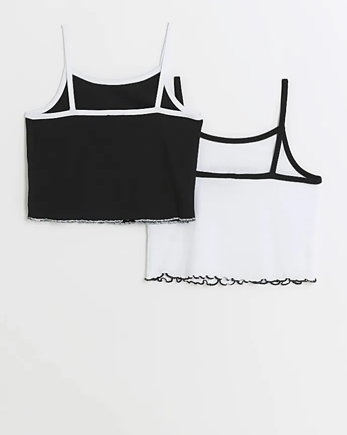 Girls White Crop ribbed Cami Top 2 Pack
