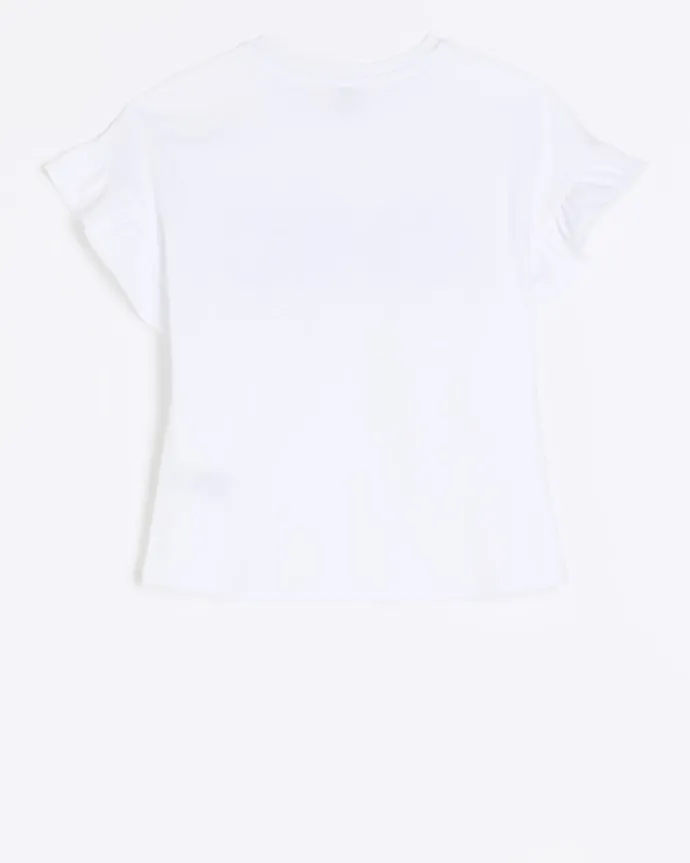 Girls white diamante frill t-shirt