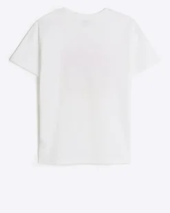 Girls white embellished graphic t-shirt