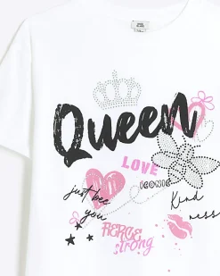 Girls white embellished queen bee t-shirt
