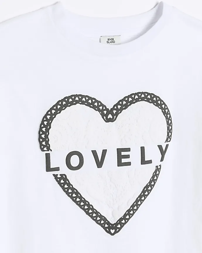 Girls white embossed cropped graphic t-shirt