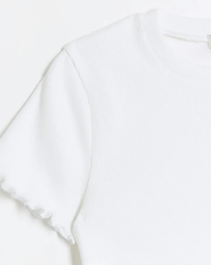 Girls white embroidered logo crop t-shirt