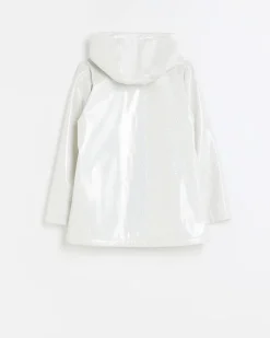 Girls white glitter hooded rain coat