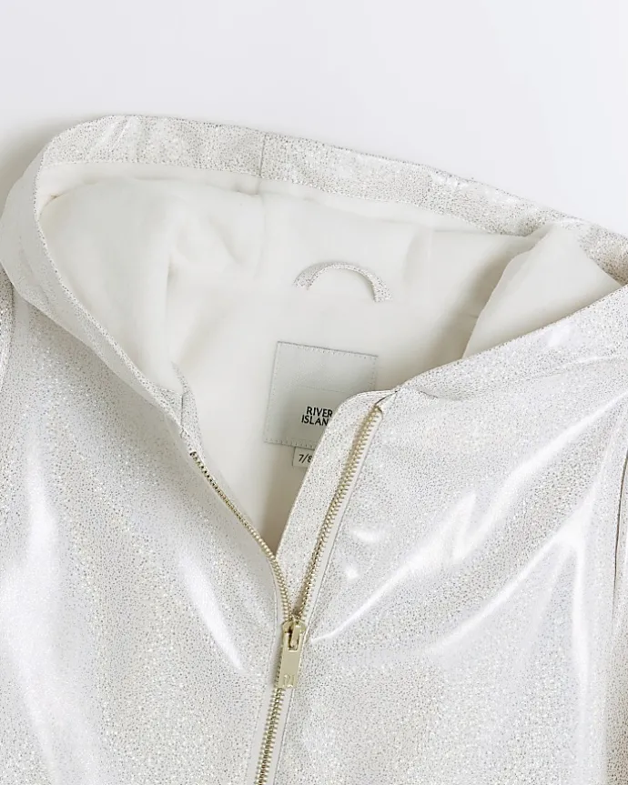 Girls white glitter hooded rain coat