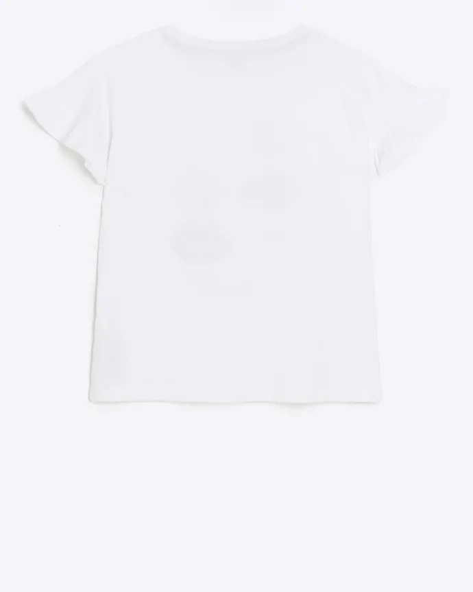 Girls white graphic frill t-shirt