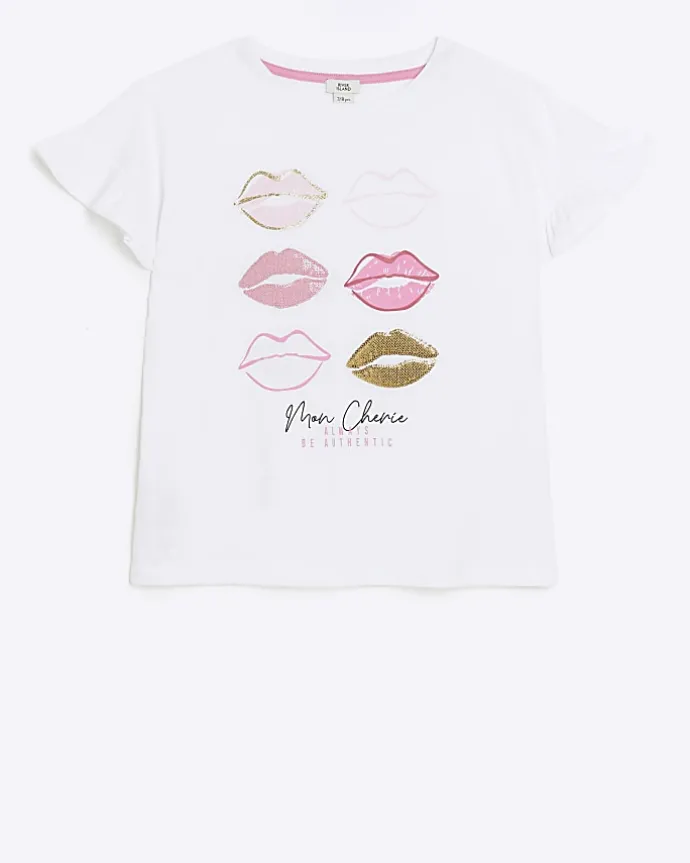 Girls white graphic frill t-shirt