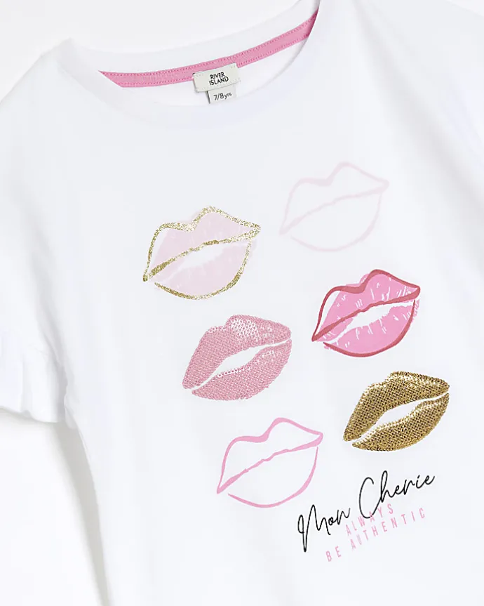 Girls white graphic frill t-shirt