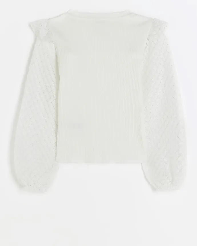 Girls white lace frill blouse