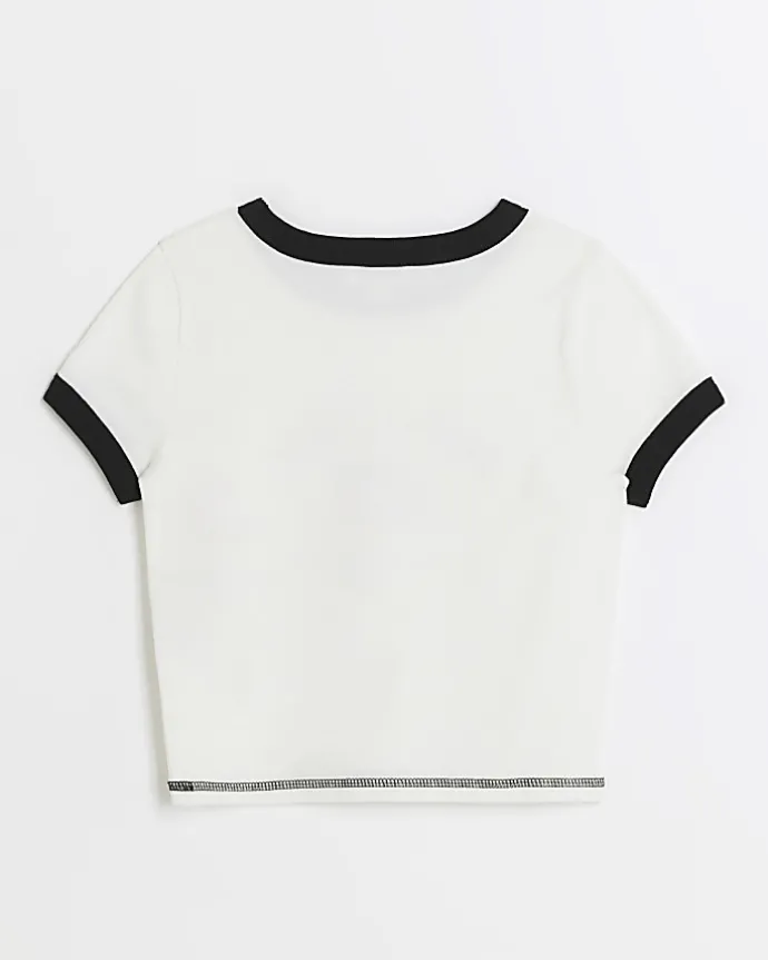 Girls white lips graphic crop t-shirt