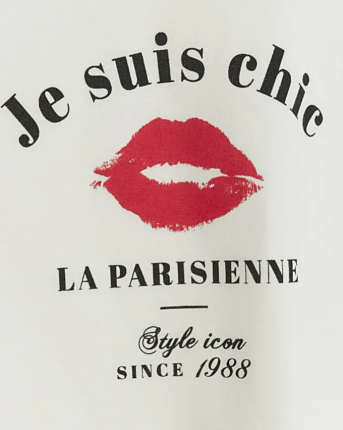 Girls white lips graphic crop t-shirt