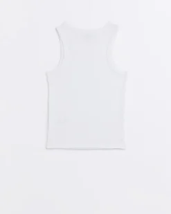 Girls white Long line ribbed tank top