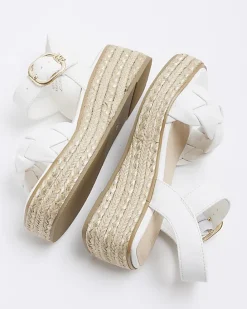 Girls white plait strap wedge sandals