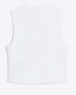 Girls white rib high neck tank top