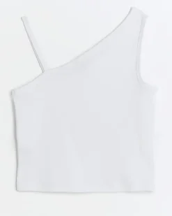 Girls white rib one shoulder vest top