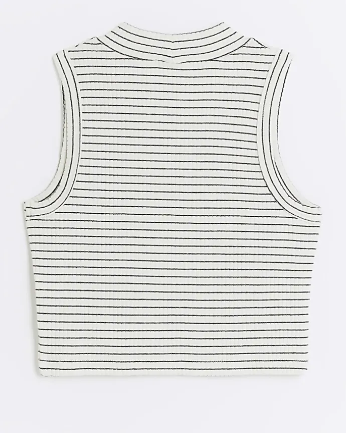 Girls white rib stripe high neck tank top