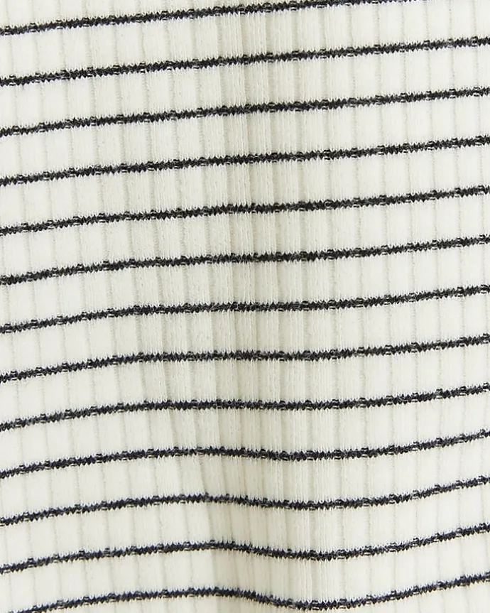 Girls white rib stripe high neck tank top