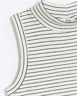 Girls white rib stripe high neck tank top