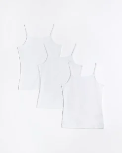 Girls white strappy vests 3 pack