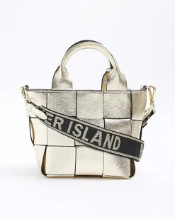 Gold chunky weave small tote bag