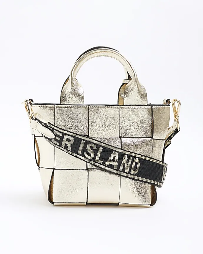 Gold chunky weave small tote bag