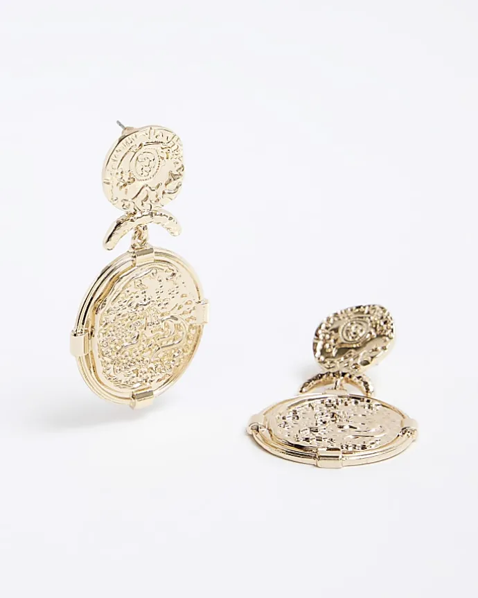 Gold Coin Drop Earrings