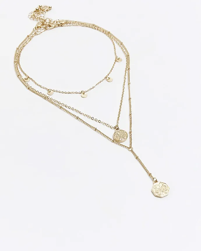 Gold Coin Multirow Necklace