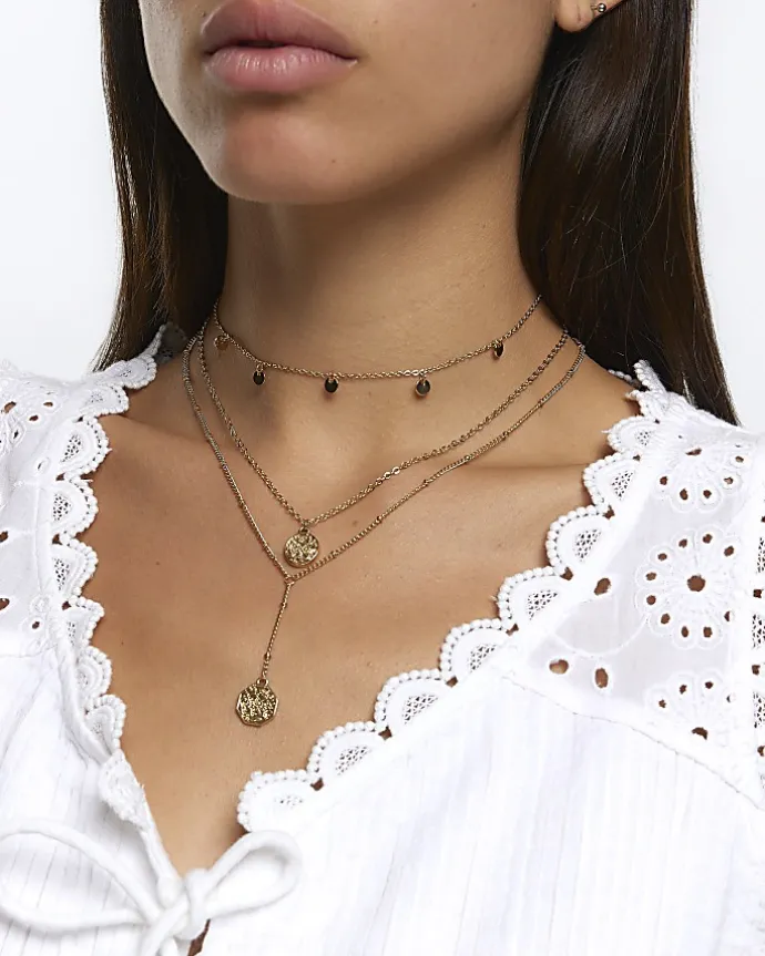 Gold Coin Multirow Necklace