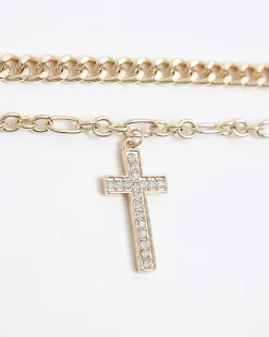 Gold Cross Multirow Choker Necklace
