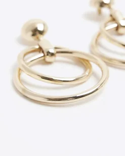 Gold double hoop drop earrings