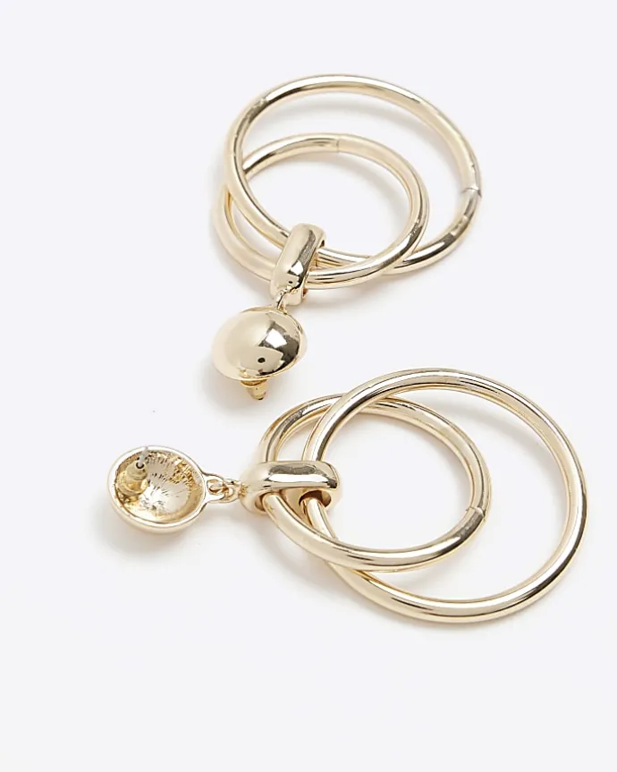 Gold double hoop drop earrings