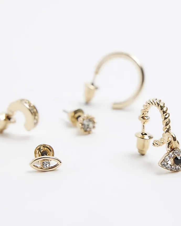 Gold hoop and stud earrings multipack