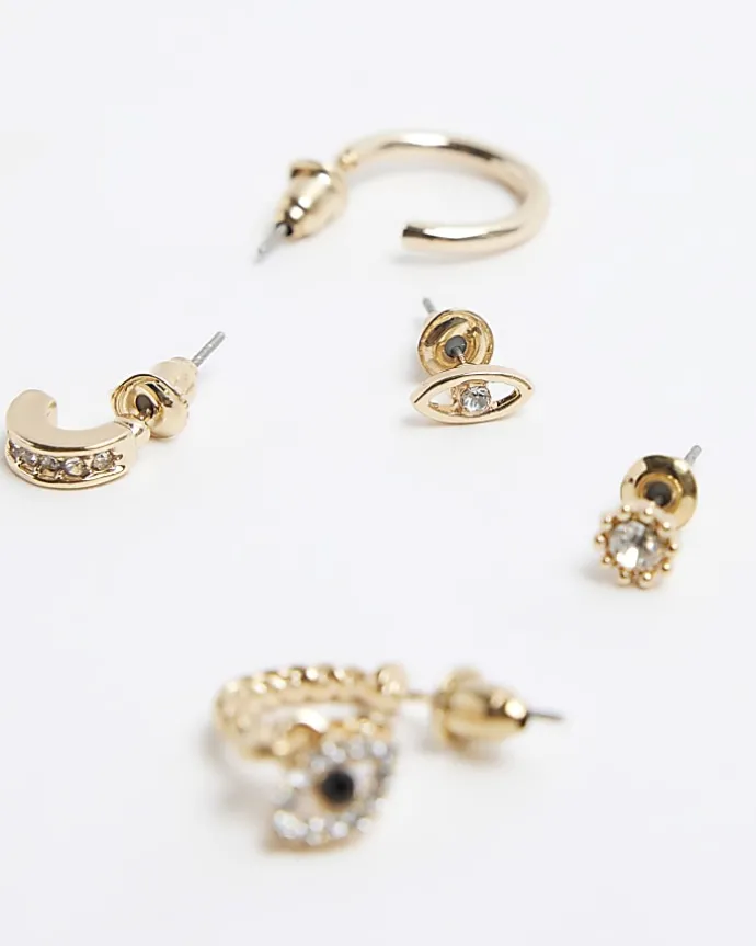 Gold hoop and stud earrings multipack
