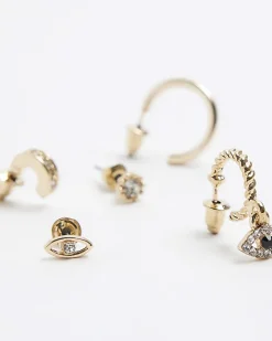 Gold hoop and stud earrings multipack