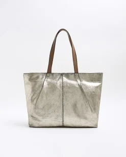 Gold metallic leather tote bag