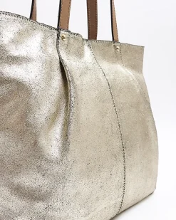 Gold metallic leather tote bag