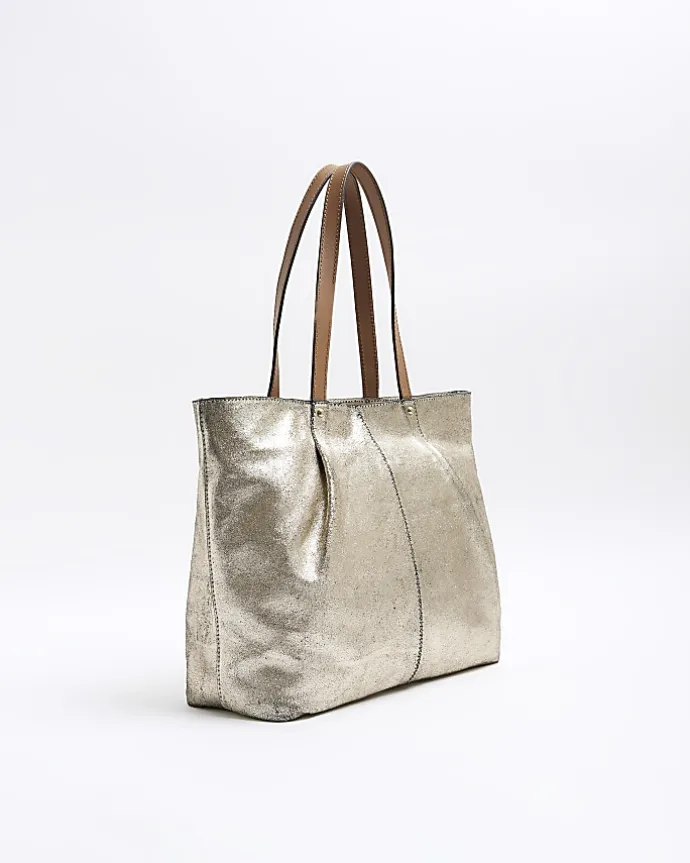 Gold metallic leather tote bag
