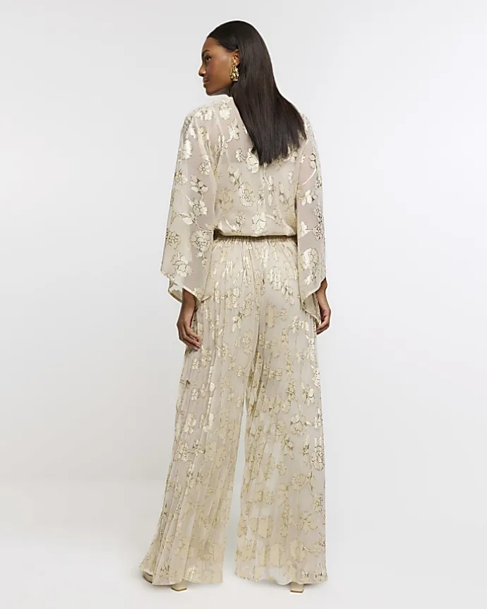 Gold plisse glitter wide leg trousers