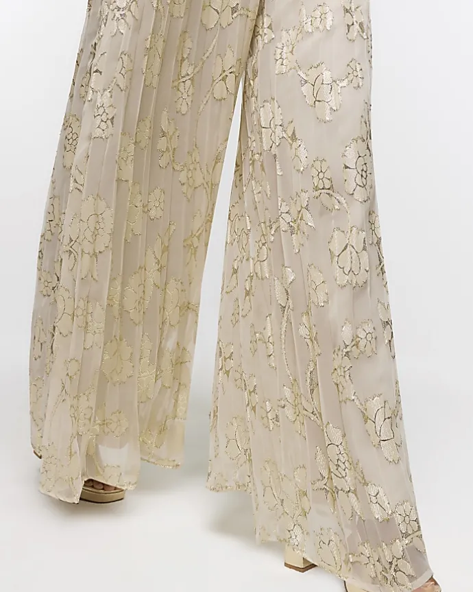 Gold plisse glitter wide leg trousers