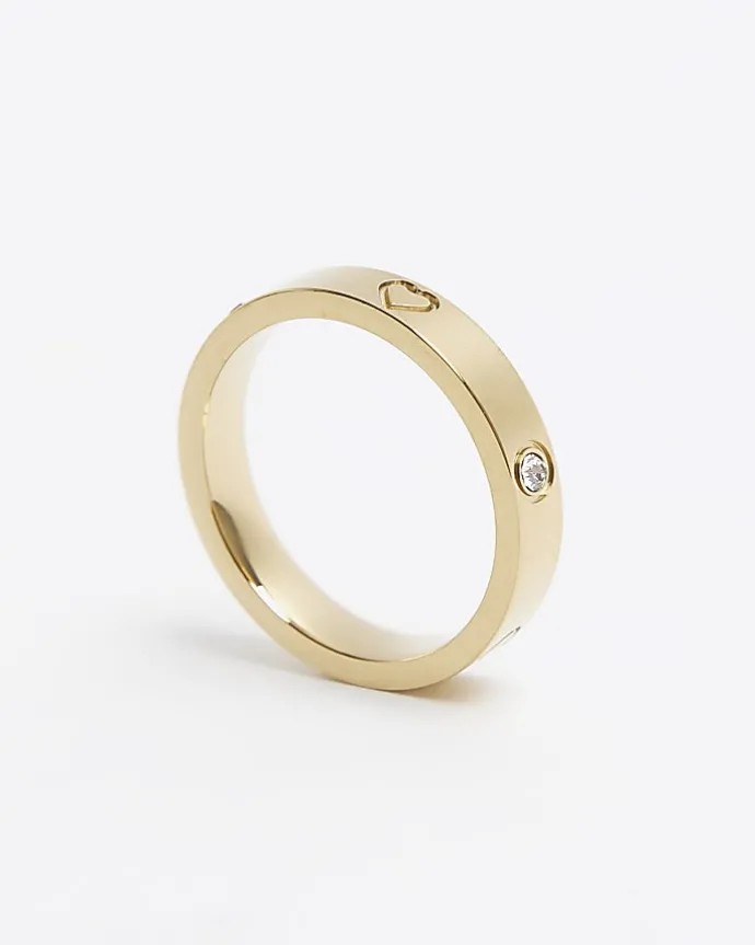 Gold Stainless Steel Embellished Ring