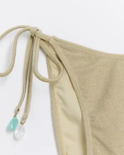 Gold tie side brief bikini bottoms