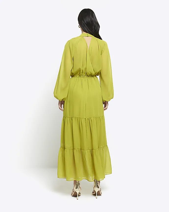 Green bow swing midi dress