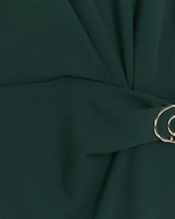 Green buckle wrap bodycon midi dress