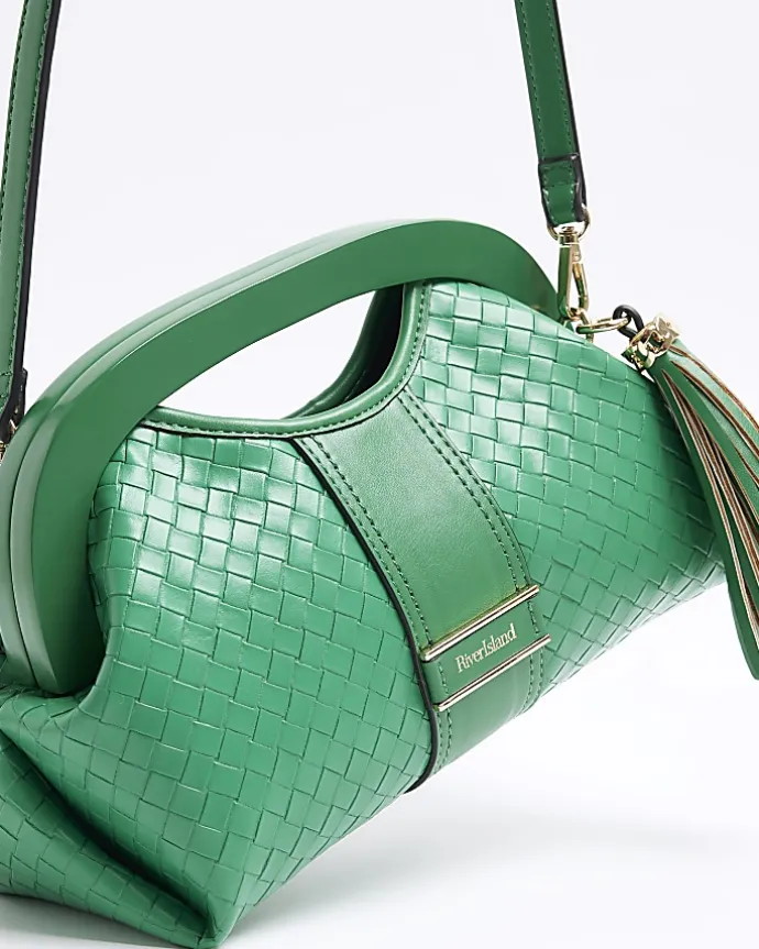 Green embossed weave clutch bag