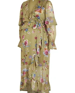 Green floral maternity wrap midi dress