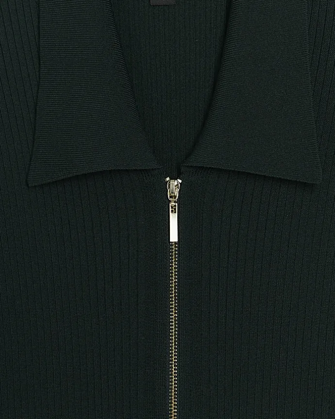 Green knit zip bodycon midi dress