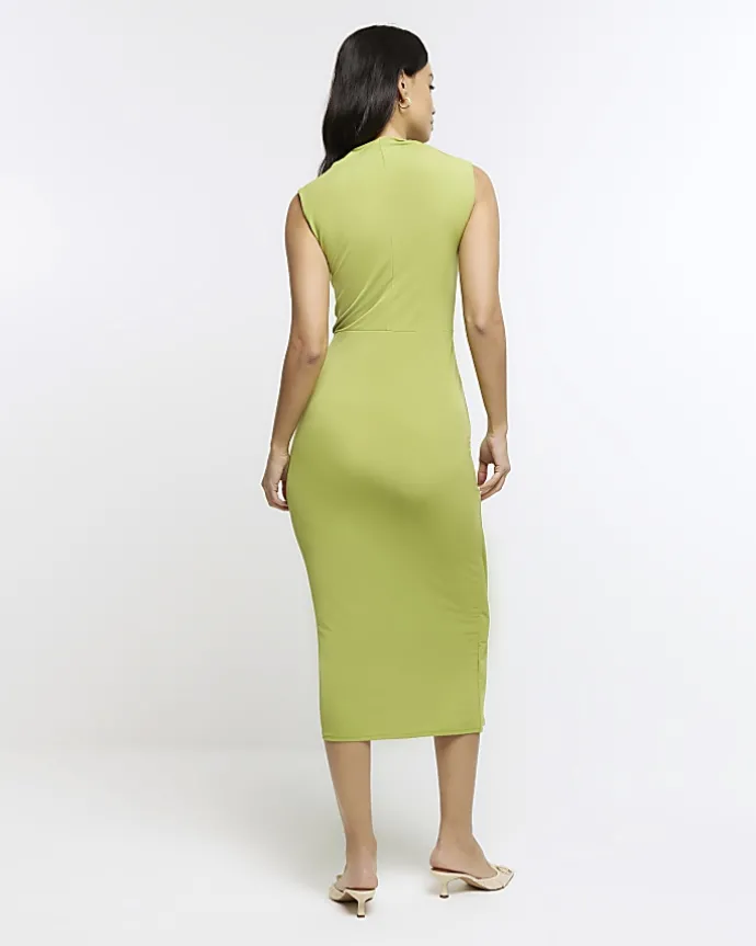 Green knot detail bodycon midi dress