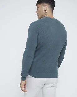 Green muscle fit rib jumper