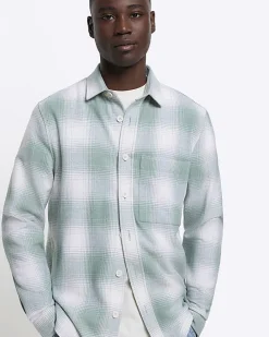 Green regular fit check long sleeve shirt