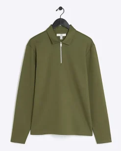 Green regular fit half zip polo