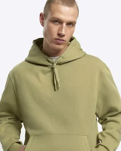 Green regular fit plain hoodie